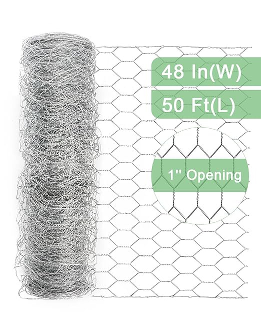 Garden Poultry Chicken Wire Netting - 48 '' × 50 ' Garden Fence Animal Barrier, Chicken Wire for Crafts, 1 inch Mesh Poultry Netting Fence, Pet/Rabbit/Chicken Wire Fencing