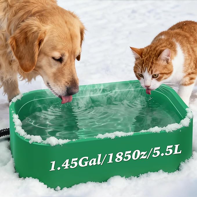 IPOW Extra Large Heated Water Bowl with 5 Layers Design for Heating & Heat Preservation Provides Drinkable Water & Food in Winter Heated Pet Bowl for Cat Rabbit Chicken Duck Squirrel, 194 fl oz