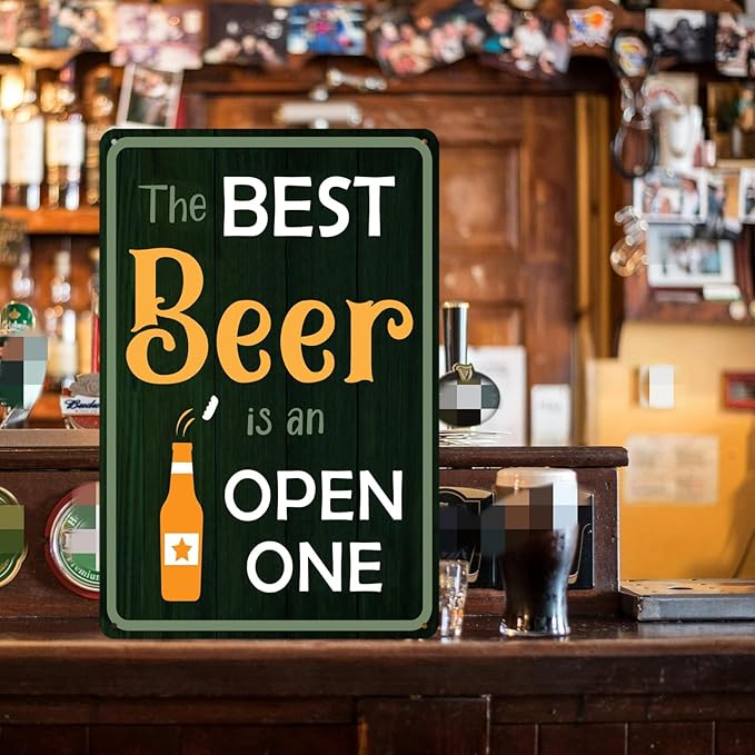 Vintage Bar Signs For Home Bar Sign Man Cave Decor Funny Beer Gifts The Best Beer Is An Open One Tin Sign Basement Metal Wall Decor Bar Decor And Accessories Garage For Men 8x12 Inch