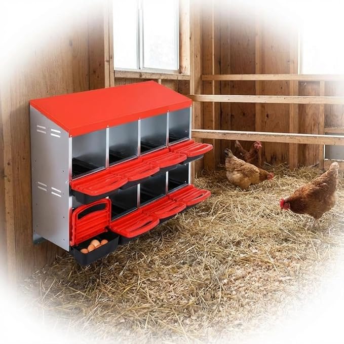 Wall-Mountable Galvanized Steel Chicken Nesting Boxes, 6/8Hole Metal Laying Box with Ventilated Design, Roll Away Egg Collection Tray, Weatherproof Hen Roosting Boxes for Coop