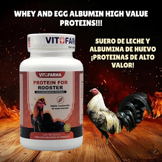 Protein Blend for Rooster Chicken - Proteina a Base de Suero de Leche y Albumina de huevo para Gallos 100 tabletas