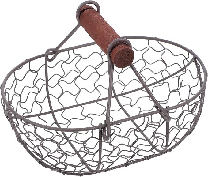 FAVOMOTO Easter Wire Egg Basket, Farmhouse Vintage Fresh Eggs Holder with Handle Kitchen Countertop Storage Container for Collecting Fruit Bread Farmhouse Kitchen Decor