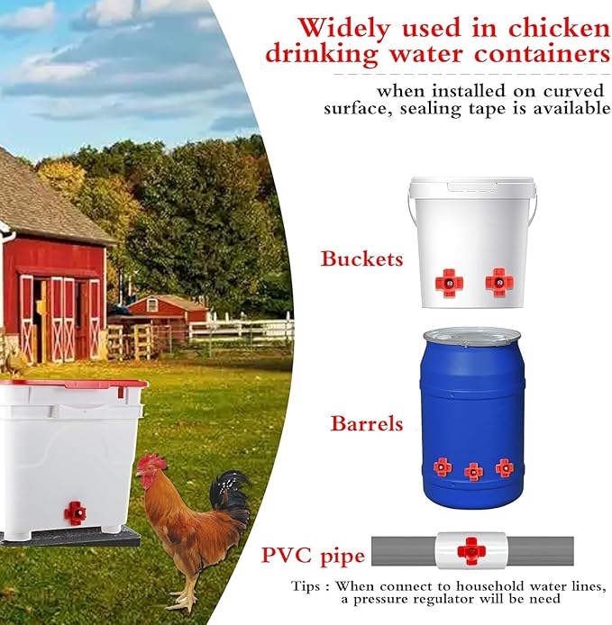 40 Pcs Horizontal Chicken Waterer Nipples with Drill Bits, Leakproof Poultry Watering System for Chicken Coop, Durable ABS Plastic & Stainless Steel, Water Saving Design for Outdoor Use
