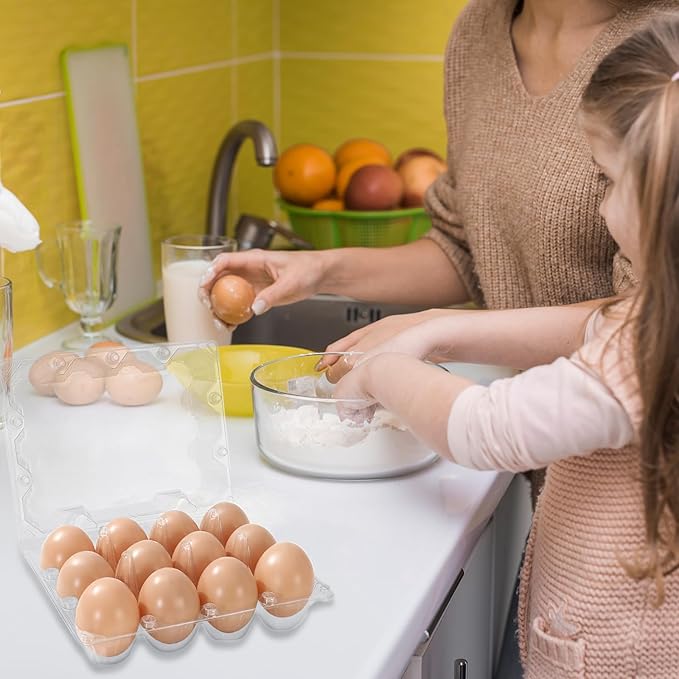 JarThenaAMCS 200Pcs Plastic Egg Carton Bulk Empty Clear Egg Tray Holder Container for Farm Business Market Home Kitchen Refrigerator Storage (3 x 4 Grids)