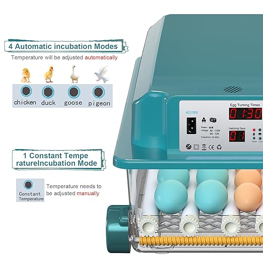 64 Egg Incubators for Hatching Eggs,Incubator with Automatic Egg Turning and Humidity,Chicken Incubator with 5 Automatic Incubate Mode,Poultry Egg Incubator with Incubate Day Counter and Egg Candler