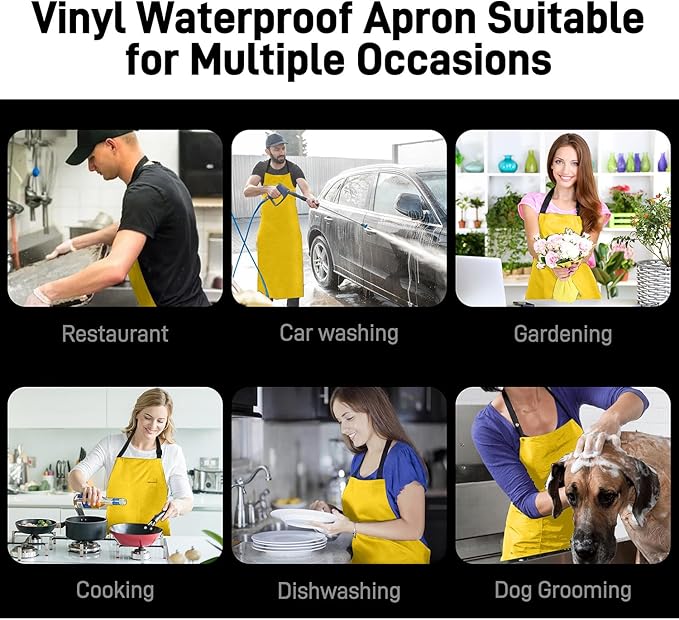 Waterproof Apron with Comfortable Adjustable Bib Rubber Vinyl Dishwasher Heavy Duty Apron for Men Women Dishwashing