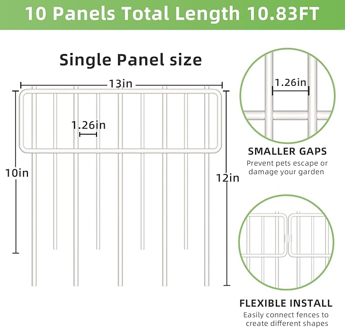 Animal Barrier Fence, 30 Pcs Upgrade 1.26 in Gap Decorative Fences No Dig Fence for Rabbits and Dog Ground Defense, Rustproof Metal Wire Garden Edging Border for Outdoor, Yard, White
