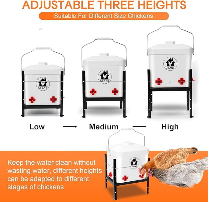 Heated Chicken Waterer for Winter Automatic Heated Chicken Waterer Adsjustable Height Poultry Drinker Heater Anti-Freezing Watering System for Chicken Coop Accessories ABS 2 Gallon