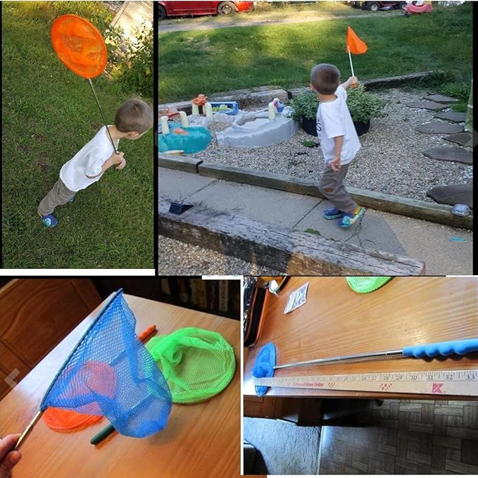 #1 M-jump 3 Pack Colored Telescopic Butterfly Nets - Great for Catching Insects Bugs Fishing - Outdoor Toy for Kids Playing - Extendable from 6.8" to 34"…