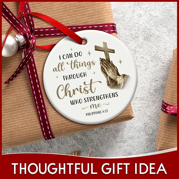 Christian Christmas Hanging Ornaments, Christ Ornament with Praying Hands, Religious Bible Gifts for Women, Men - Baptism Decorations