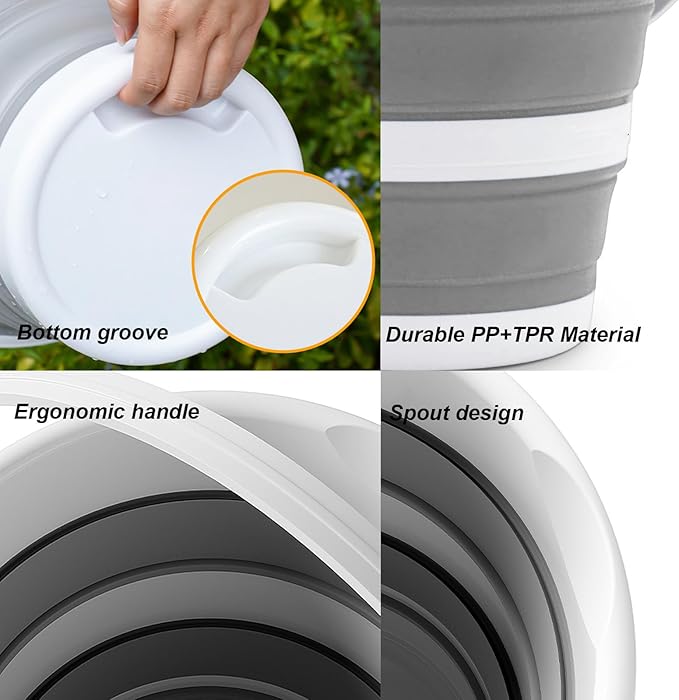 Collapsible Bucket 1.3 Gallon 5L Water Bucket for Cleaning Foldable Portable Plastic Mop Bucket with Handles Indoor Household Outdoor Car Wash Camping Fishing