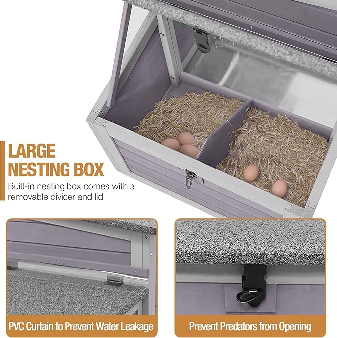 Gutinneen Chicken Coop Outdoor Wooden Hen House with Nesting Box Poultry Cage with 2 Perches,2 Large Front Doors