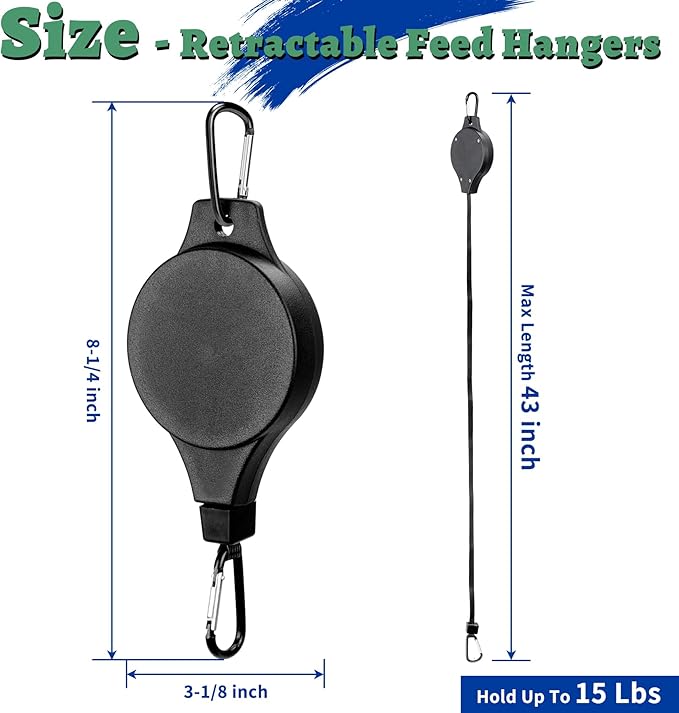 Retractable Hangers for Chicken Coop, 43" Pull-Down Design Hooks for Hanging Chicken Feeder, Waterer & Treat Dispenser, Adjustable Pulley System for Bird Feeder, Planter Hanging, 3PCS