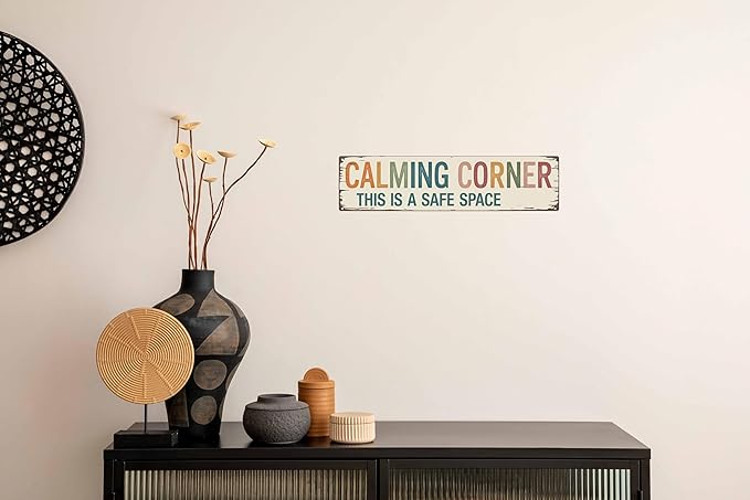 Calming Corner Safe Space Metal Sign 4x16in Soothing Plaque for Classroom Office Wall Decor