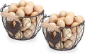 2 PCS OGANAZI Farmhouse Egg 8'' Basket for Gathering Fresh Eggs, Rustic Metal Wire Chicken Eggs Holder Basket for Countertop Kitchen, Wire Egg Basket Vintage Style, Round, Rooster Pattern