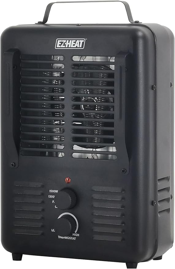 EZ-HEAT 1,500-Watt Portable Milkhouse Style Utility Space Heater with Adjustable Thermostat, Overheat Protection, and Safety Tip-Over Switch, Matte Black, MTFH-01C-MB