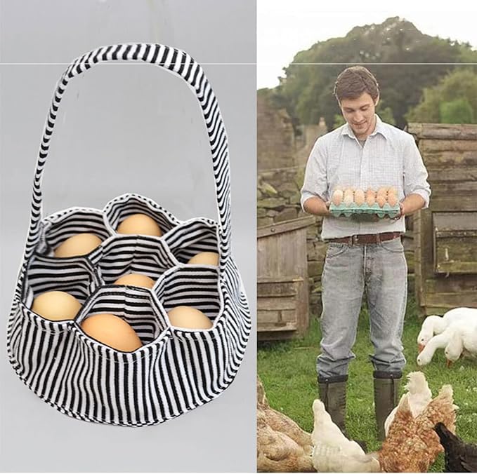 2 Packs Large Egg Collecting & Gathering Basket/Bag (with 7 Pouches) - Fresh, Durable Canvas Apron Egg Holder, Collector & Container for Duck, Chicken, Goose Collection (E)