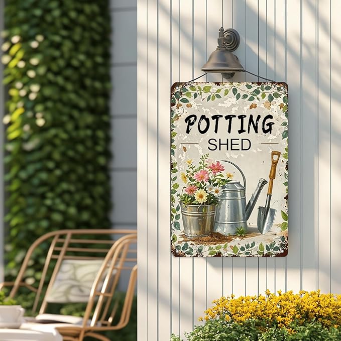 Potting shed Garden Tools tin Sign Garden Decorative Metal Signs for Home Farm Vintage Wall Decor 8x12 Inch