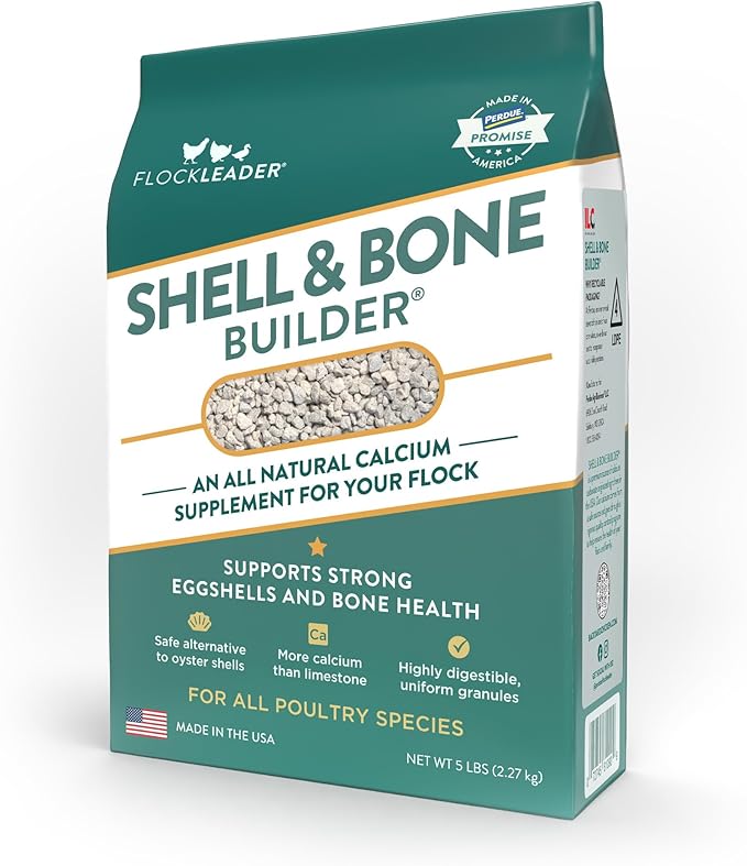 Shell & Bone Builder for Chickens - All Natural Calcium Supplement for Laying Hens to Support Strong Eggshells and Bone Health, Poultry Mineral Feed for Chickens, Made in The USA, 5 lbs