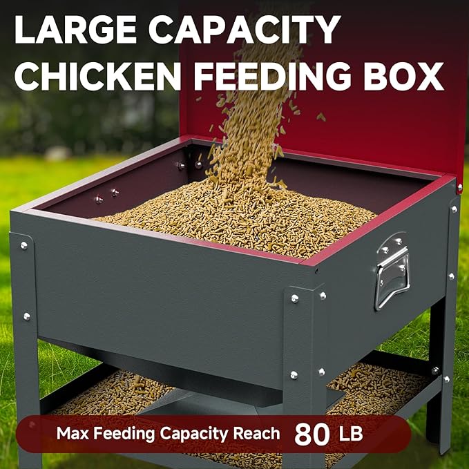 80 LBS Automatic Chicken Feeder, Heavy Duty Galvanized Metal Poultry Feeder for Ducks Turkeys, Weather-Resistant & Rat-Resistant No Waste Chicken Feeder
