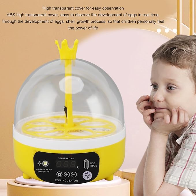 Mini Egg Incubator, Automatic Temperature Humidity Control with Transparent Lid, for Chicken Duck Eggs Home School Use (Auto Turning)