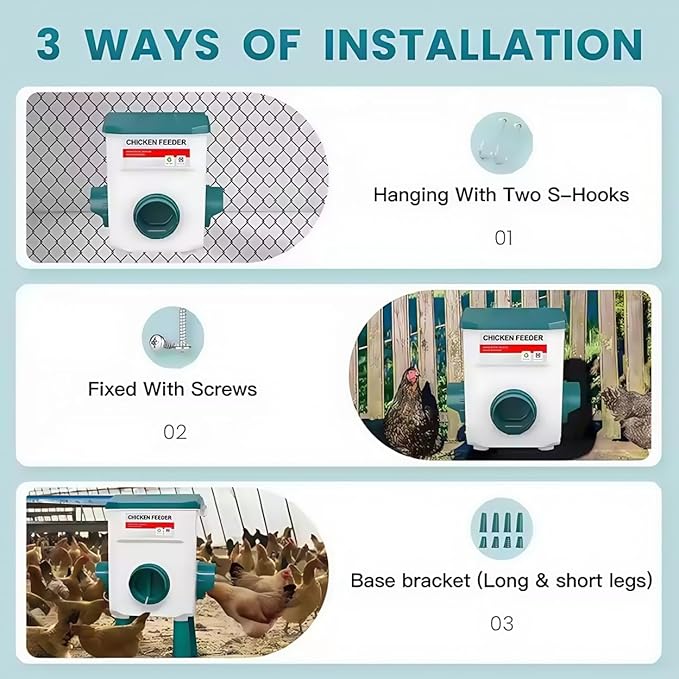 Chicken Feeder and Chicken Waterer Set (3 Gallon/18 Pounds) - Hanging Automatic Chicken Feeder No Waste - Chicken Coop Accessories - Poultry Waterer (Blue)