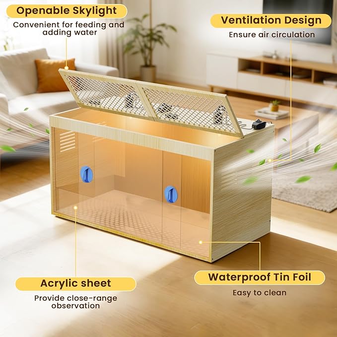 Brooder Box for Chicks, 32 Inch Large Wooden Chicken Brooder Box with 75W Heat Lamps, Thermometer, Chicken Feeder & Waterer Set, Tin Foil, Ideal for 12-15 Newborn Chicks Ducks Quails, Large