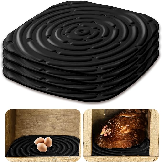 Skimzy Chicken Nesting Box Pads, 12 x 12 in Washable Reusable Nest Box Liners, 4-Pack, Breathable Drainage Design, Black