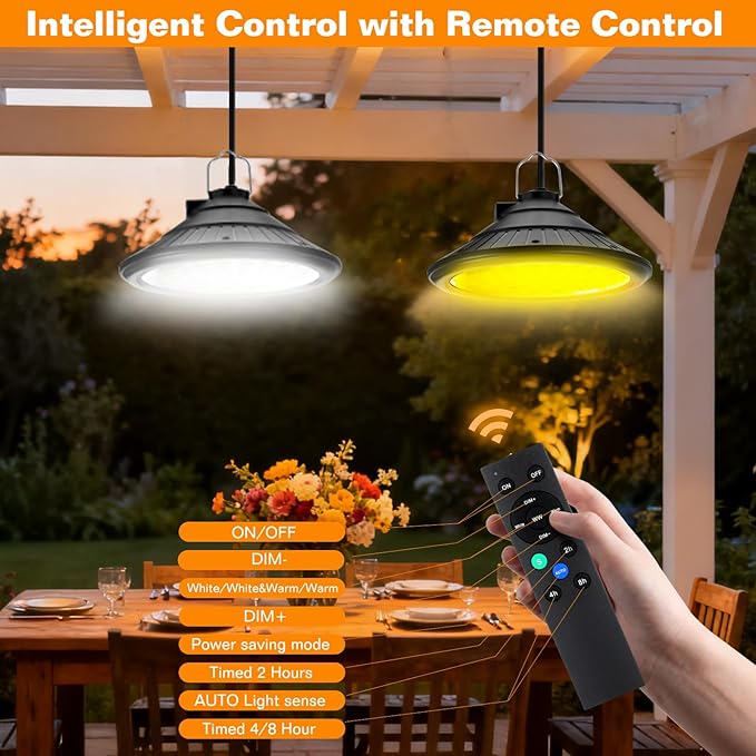 Solar Chicken Coop Light with Timer | Three-Color Dimmable LED, IP66 Waterproof Hanging Ceiling Pendant Light Suitable for Poultry Farms,Coops,Patio,Camping,Garage etc