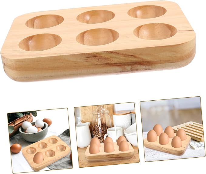 Happyyami Rustic Wooden Egg Tray Holder for Kitchen 12-Capacity Egg Storage Container for Refrigerator and Countertop Display