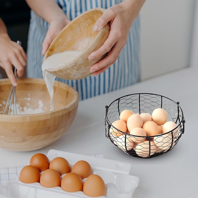 Metal Wire Egg Basket For Collecting Eggs, Chicken Wire Egg Baskets With Handle, Round Handle Egg Basket Vintage Style, Collect & Gathering Basket For Egg,Countertop Egg Basket Holder