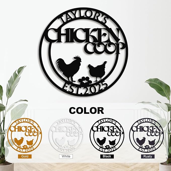 Personalized Chicken Coop Sign – Custom Metal Name Farm Sign, Outdoor Hen House Décor, Rustic Garden Lawn Plaque, Customizable Chicken Farm Sign with Name & Established Date, Unique Gift