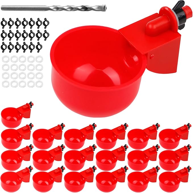 20 Pack Chicken Water Cups, Automatic Chicken Waterer for Poultry Automatic Chicken Watering System, Long-Lasting Use Chicken Waters, Water Feeder Kit for Chick, Duck, Goose and Bunny