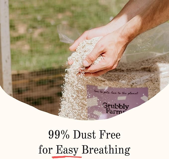 Grubbly Farms Hemp Bedding for Chickens - 99% Dust Free Chicken Coop Bedding with Odor Control, Moisture Absorption and Temperature Regulation - Naturally Sourced, Long Lasting - USA-Grown, 2.5 cu ft