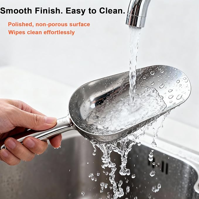 6 OZ Cast Aluminum Utility Scoop, One-Piece Solid Ice Scoop for Ice Bucket, Bar, Kitchen, Multipurpose Food Scooper for Flour, Sugar, Popcorn, Dog Food (Silver) (6OZ)