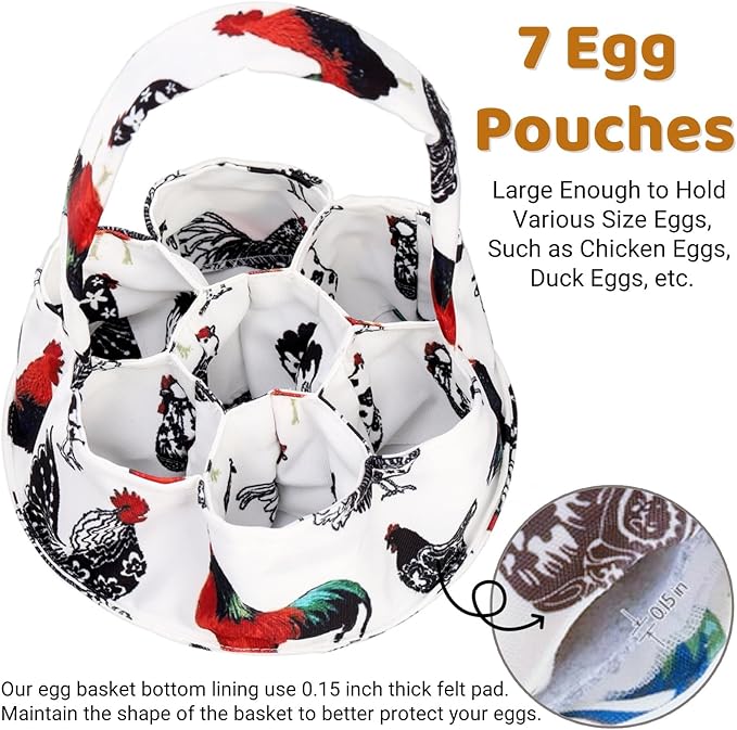 2 Pack Eggs Collecting Bags, Mini Canvas Eggs Gathering Basket with 7 Pouches, Easter Egg Collector for Chicken Hen Duck Goose Housewife Garden Transporting Storage(2 Styles)