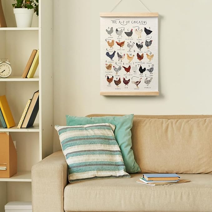 AQYIP Chicken Breeds Alphabet Wall Art Decor, Chicken Lover Gifts, Rooster Hens ABC Poster Canvas Prints for Home Kitchen Kids Room Classroom Wall Decoration, 12x16 Inch, Rustic Farmhouse Decor