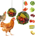 Hanging Chicken Feeder - 7.1 Inch Large Iron Chicken Veggie Treat Ball - Sturdy Chicken Treat Holder with 15.7 Inch Hanging Chain (2PCS Black)