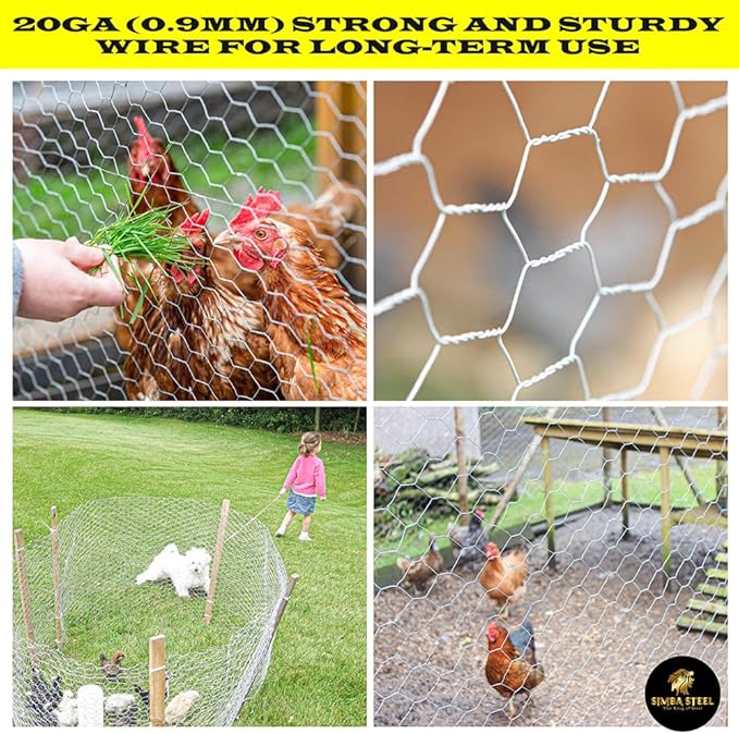 Chicken Wire 12 in x 100 FT x 1” Mesh x 20GA | Poultry Wire Netting | Hot Dipped Galvanised | Hexagonal Galvanized Mesh for Chicken Coop, Rabbit Fence (PM 12 x 100)