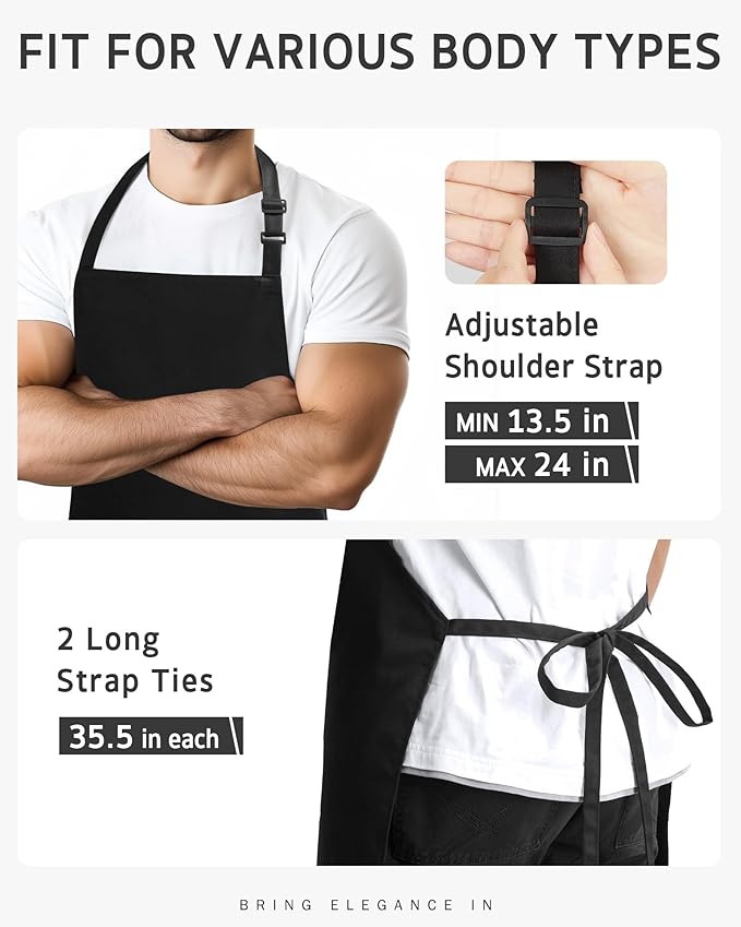 Syntus Adjustable Bib Apron with 2 Pockets Cooking Kitchen Aprons for Women Men Chef