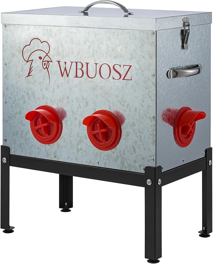 Automatic Chicken Feeder Box 40 lbs 6 Ports Large Capacity No Waste Galvanized Metal Poultry Feeder with Locking Lid and Legs for Hen Coop