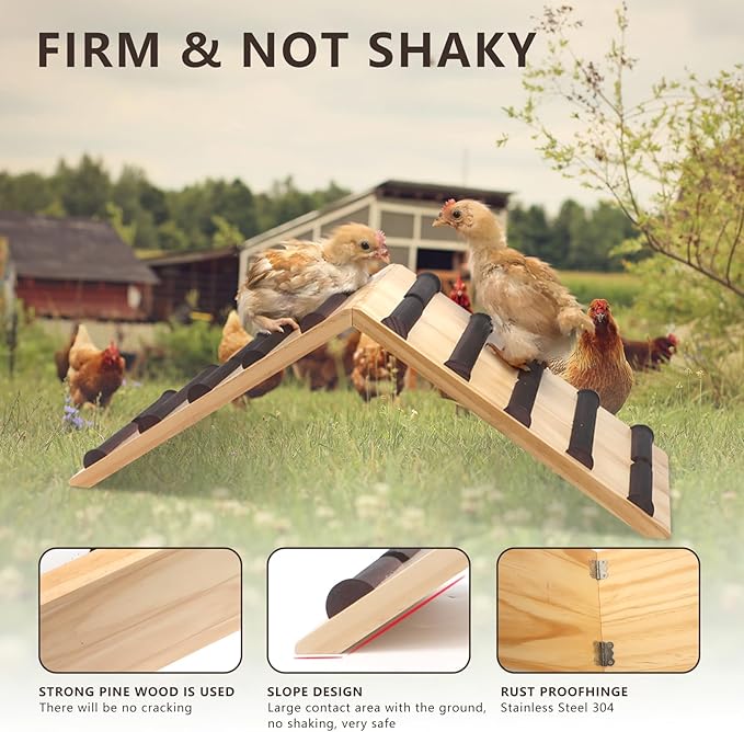 Chicken Perch and Ramp Trainer, 2 in 1 Sturdy Wooden Chicken Roosting Bar, Baby Chick Toys for Brooder, Chicks Coop Accessories,Training Perch for Chick Small Animal, Easy to Assemble