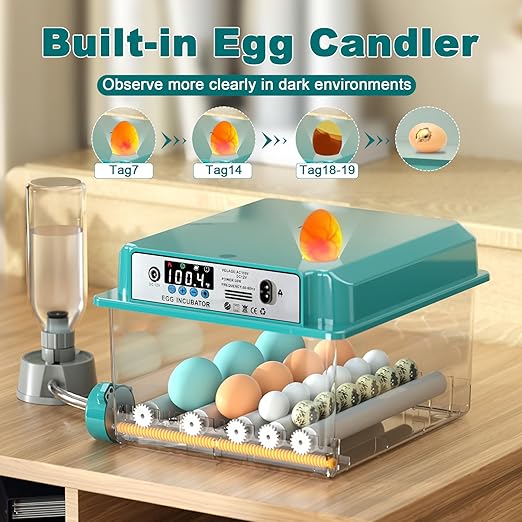 16 Eggs Incubators for Hatching Eggs, Egg Incubator with Automatic Egg Turning and Temperature Control, Chicken Egg Incubators with Egg Candler for Duck Goose Pigeon Quail