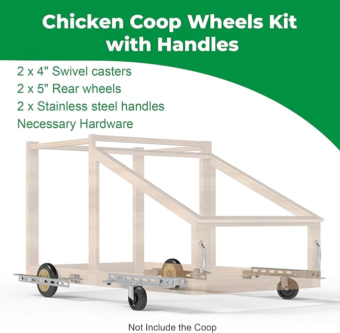 Forestchill Chicken Coop Wheels Kit with Handles, 4 Pack Heavy Duty Casters with Handles, Universal Chicken Tractor Wheel Kit for Easy Lift & Move, Portable Chicken Coop Accessories