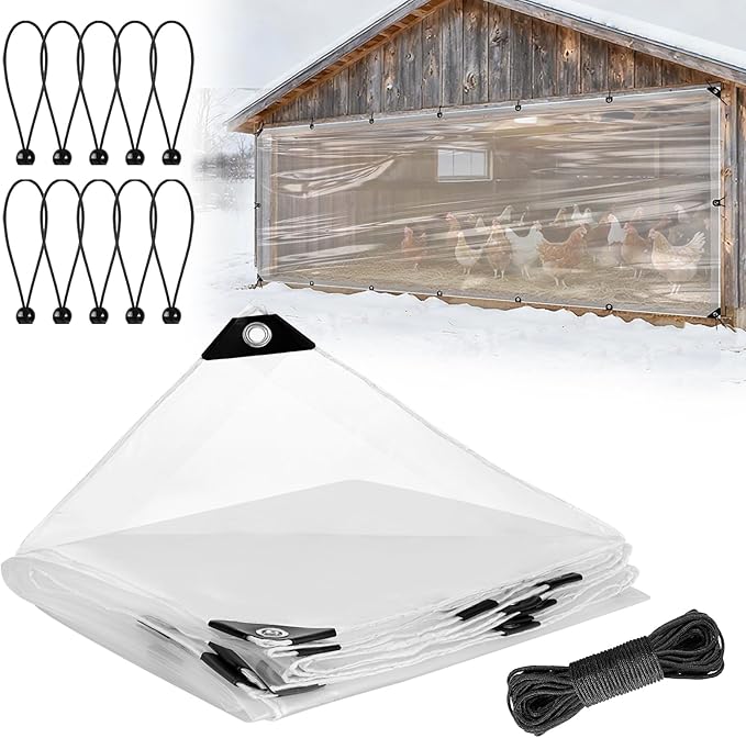 4x10ft Chicken Coop Covers Accessories for Winter - Easy to Install Waterproof Chicken Run Tarp with Elastic Cords & Rope
