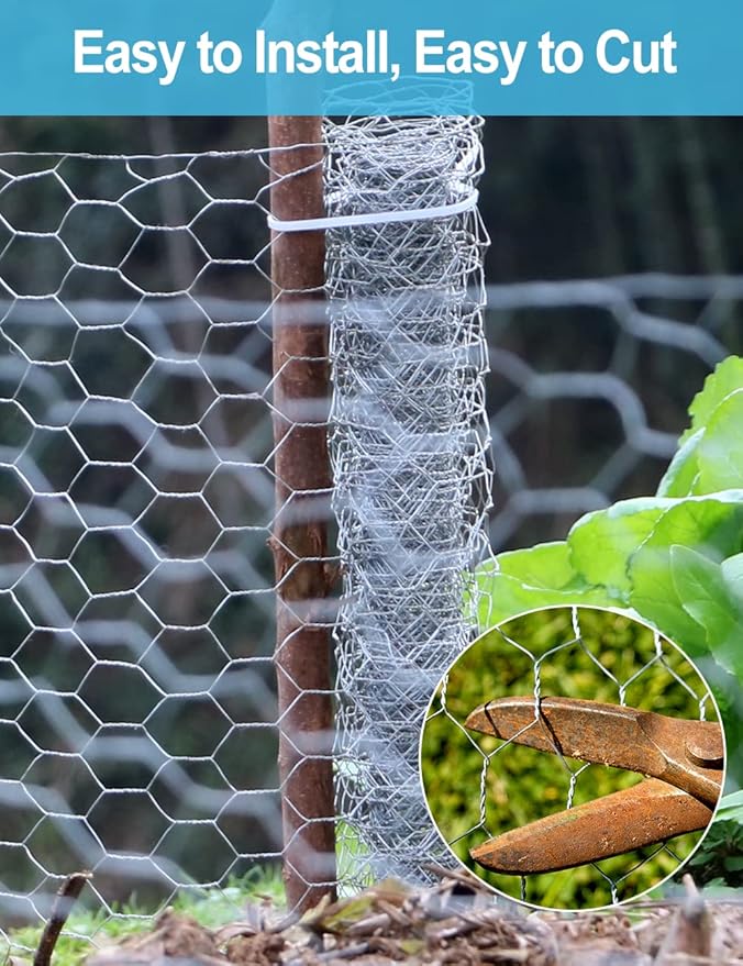 TOYPOPOR Chicken Wire 16'' x 600''(40cm x 15m), Outdoor Anti-Rust Hexagonal Galvanized Chicken Wire Mesh Fencing to Protect Gardening Plants Vegetables Flowers Fruits From Dogs Rabbits Squirrels, 49ft