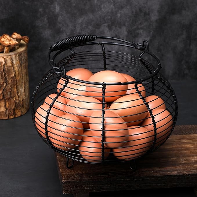 Egg Basket for Gathering Fresh Eggs, Retro Handle Egg Gathering Baskets, Round Wire Egg Basket, Chicken Eggs Baskets for Farmhouse