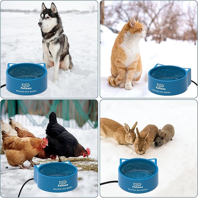 Heated Water Bowl for Outdoor Dog & Cat, Large Heated Dog Bowl Provides Drinkable Water in Winter, Outside Heated Pet Bowl with 78.7in Anti Chew Cord for Dogs Cat Bird Chicken Duck,108 OZ/30W