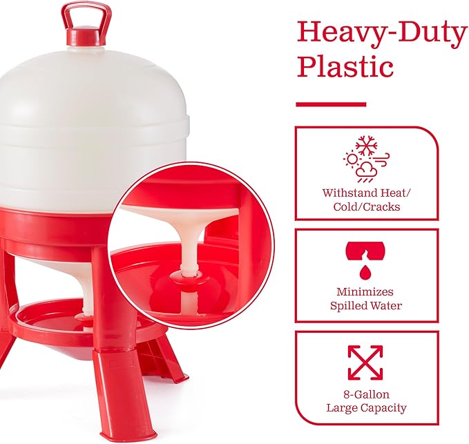 Little Giant DOMEWTR8 8 Gallon Tank Heavy Duty Plastic Dome Poultry and Chicken Gravity Water Dispenser with 3 Footed Stand, Red (2 Pack)