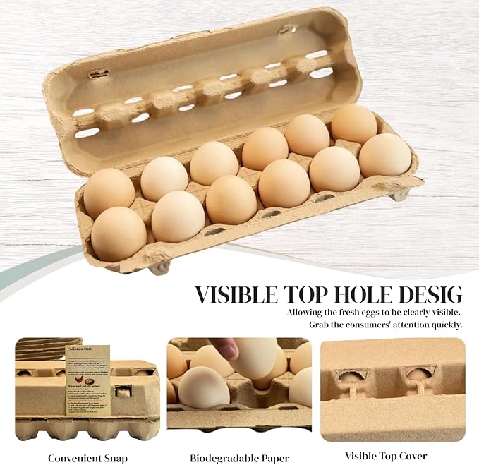 Egg Cartons,Natural Paper Pulp Eggs Carton, Empty Egg Crates Perfect for Custom Branding, Convenient Stacking & Easy Transport, 12 Count, 25 Packs